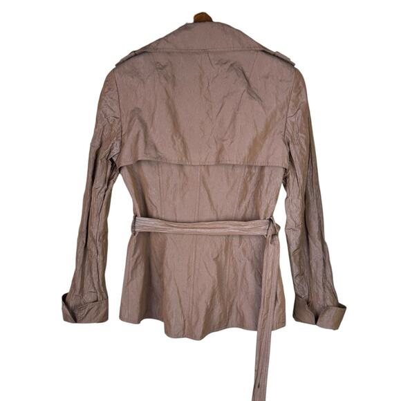 Lafayette 148 New York Metallic Crinkle Brown Belted Trench Blazer Jacket - Picture 11 of 15